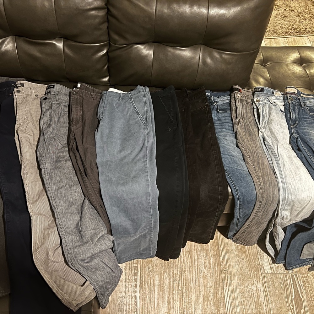 14 pants/jeans lot 32x32 skinny/slim fit guess, Calvin Klein, Levi’s